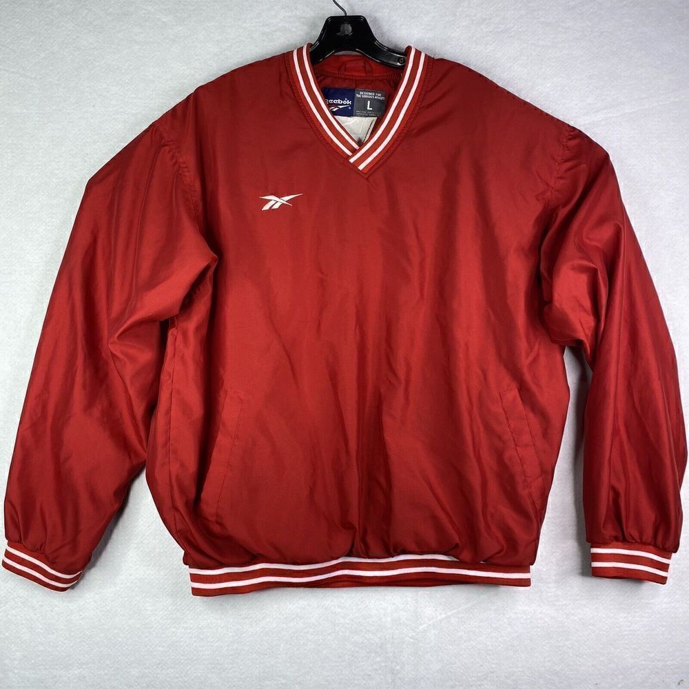Vintage Reebok Men’s Size Large Red Nylon Pullover Windbreaker Jacket